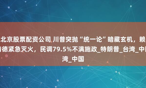 北京股票配资公司 川普突抛“统一论”暗藏玄机，赖清德紧急灭火，民调79.5%不满施政_特朗普_台湾_中国