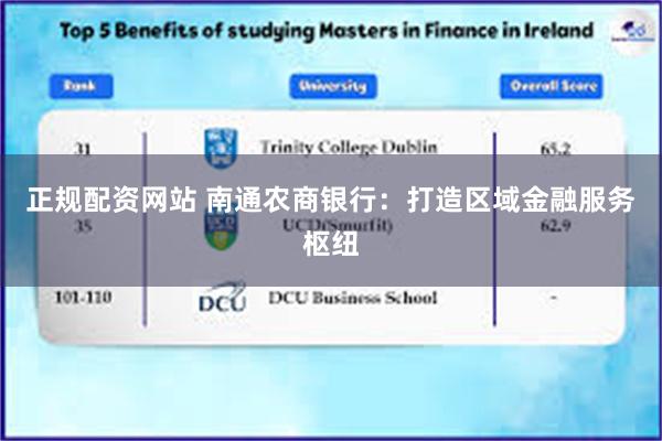 正规配资网站 南通农商银行：打造区域金融服务枢纽